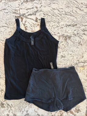 SKIMS SOFT Ribbed Tank Top & Cotton Jersey Boyshort Set — Size Medium